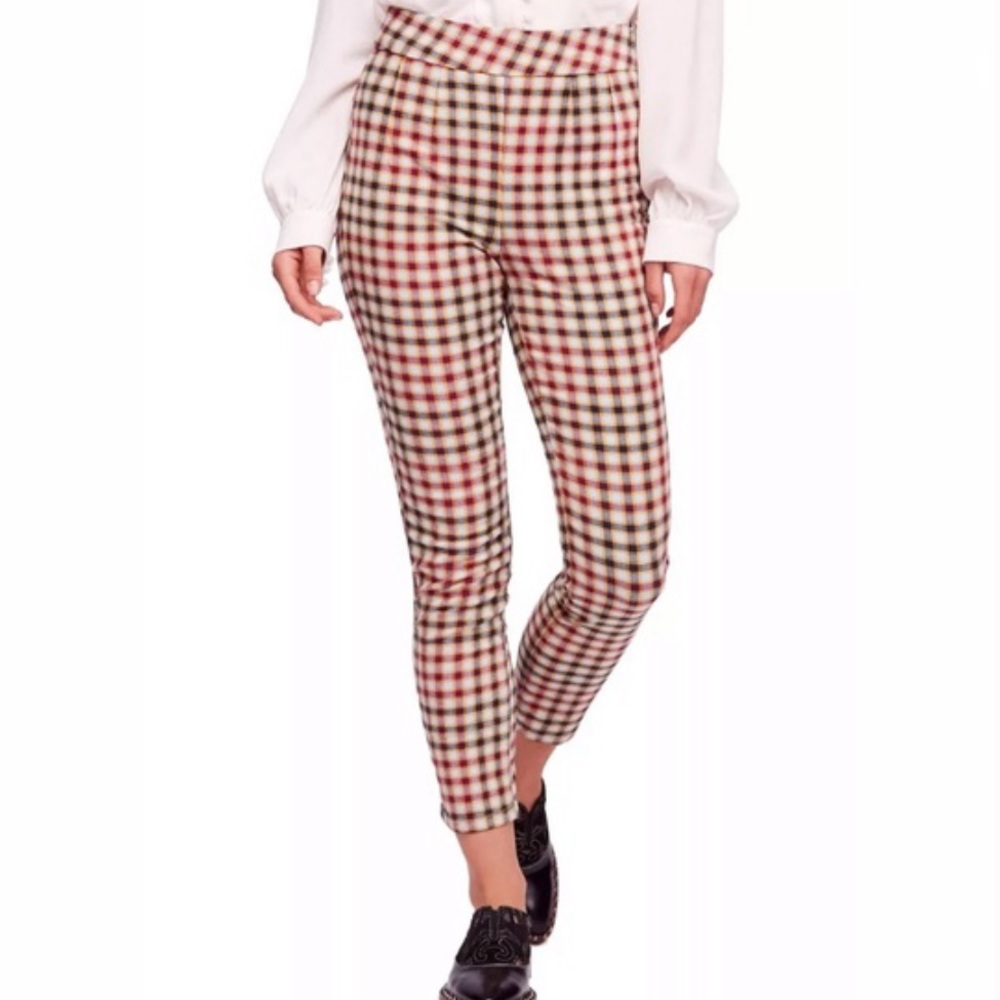 Free People Mint Green Red Cream Stretch Pants